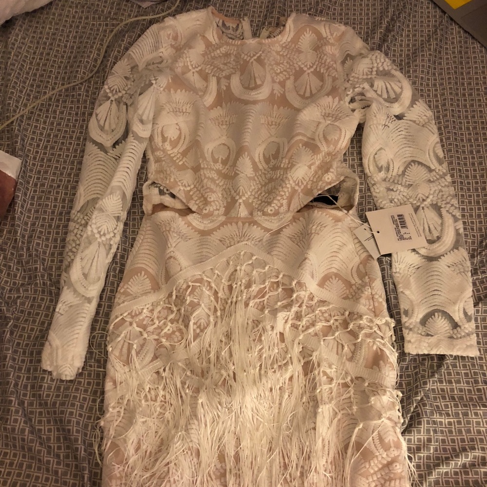 Missguided long sleeve fringe dress